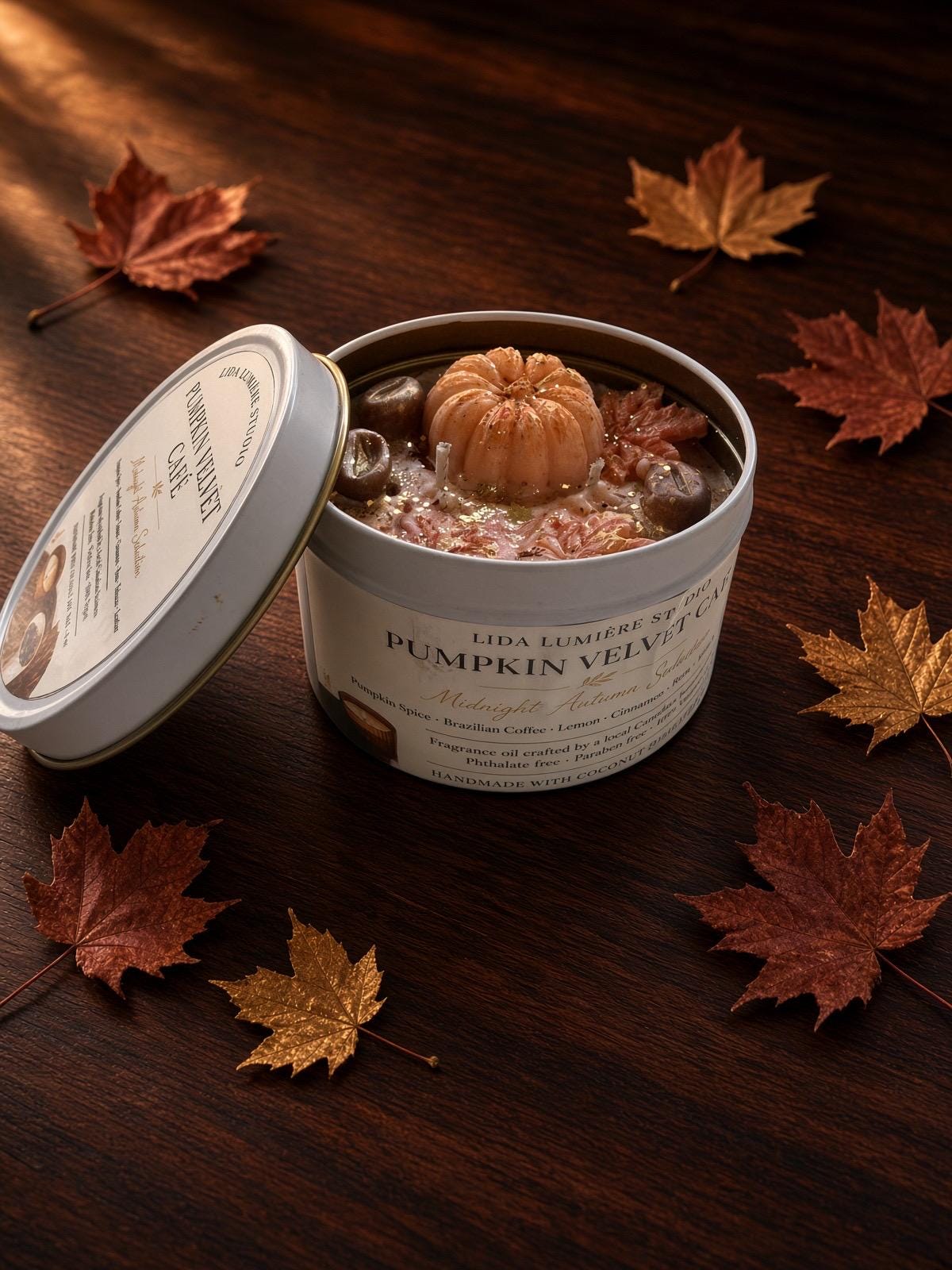 Handmade Pumpkin Velvet Café Candle – Spicy Fall Scent (8 oz)