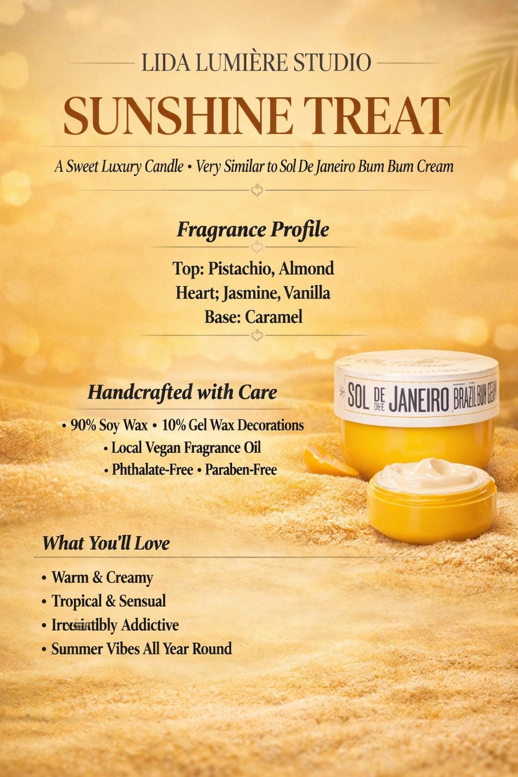 SUNSHINE TREAT – Sweet Luxury Candle Inspired by Sol de Janeiro Bum Bum Cream