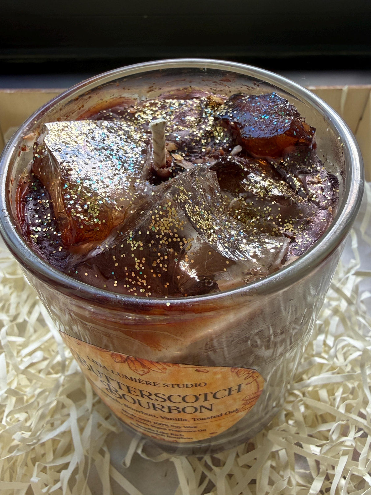 13 oz Butterscotch Bourbon Candle — Coconut Soy + Gel Wax Ice Cubes