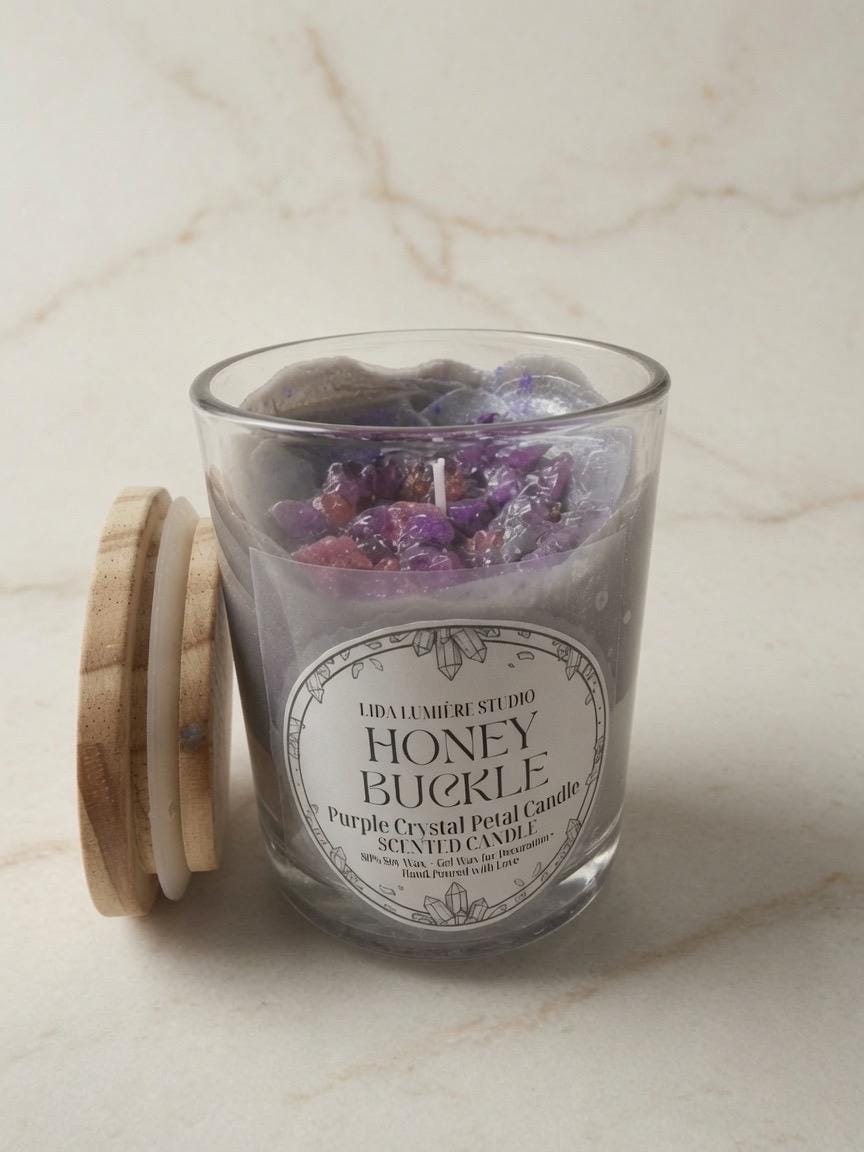 Honey Buckle Purple Crystal Petal Candle | Scented Soy Wax Home Décor