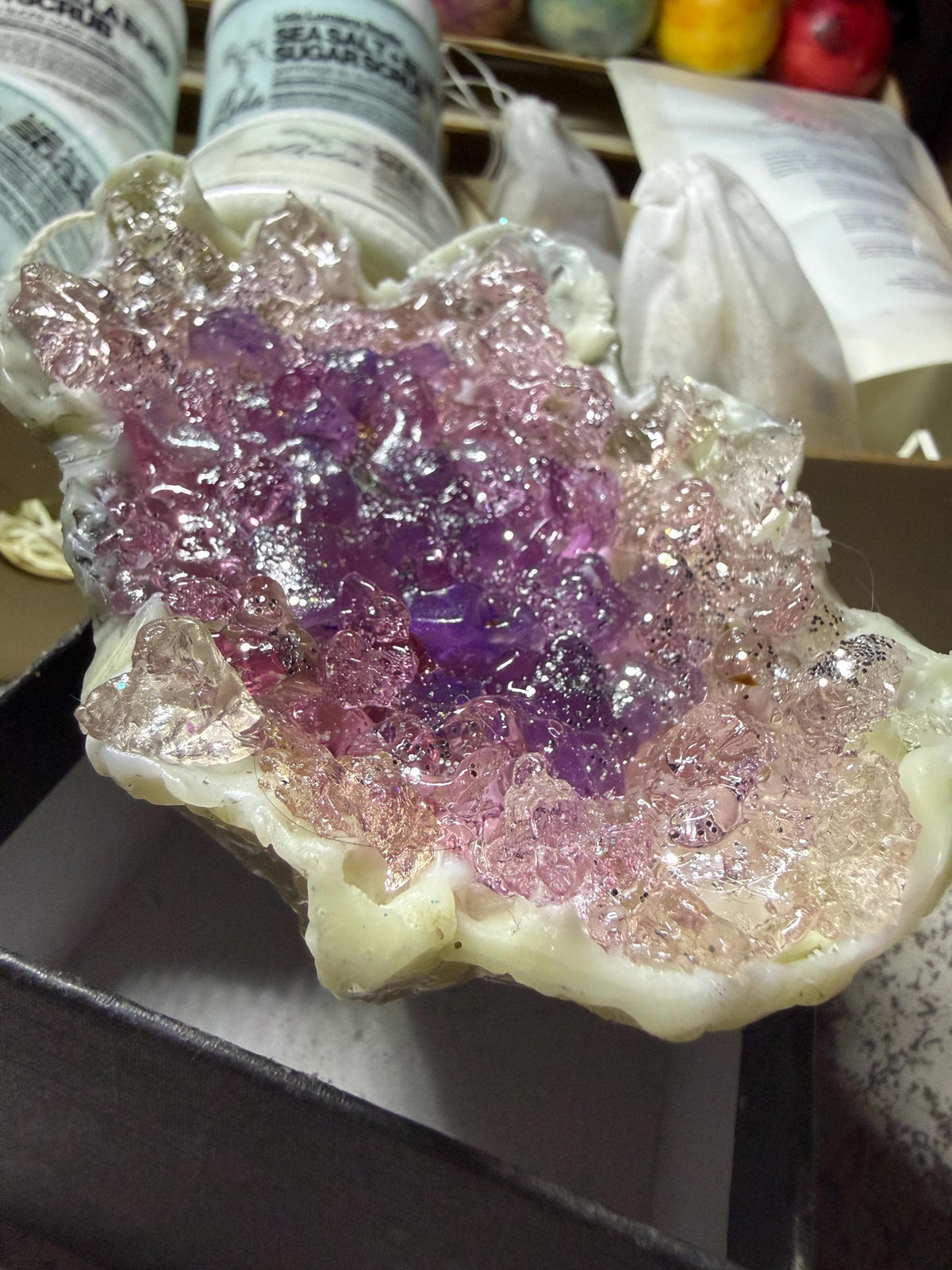 Unscented Geode Pillar Candle — Soy Wax & Gel Crystal Center