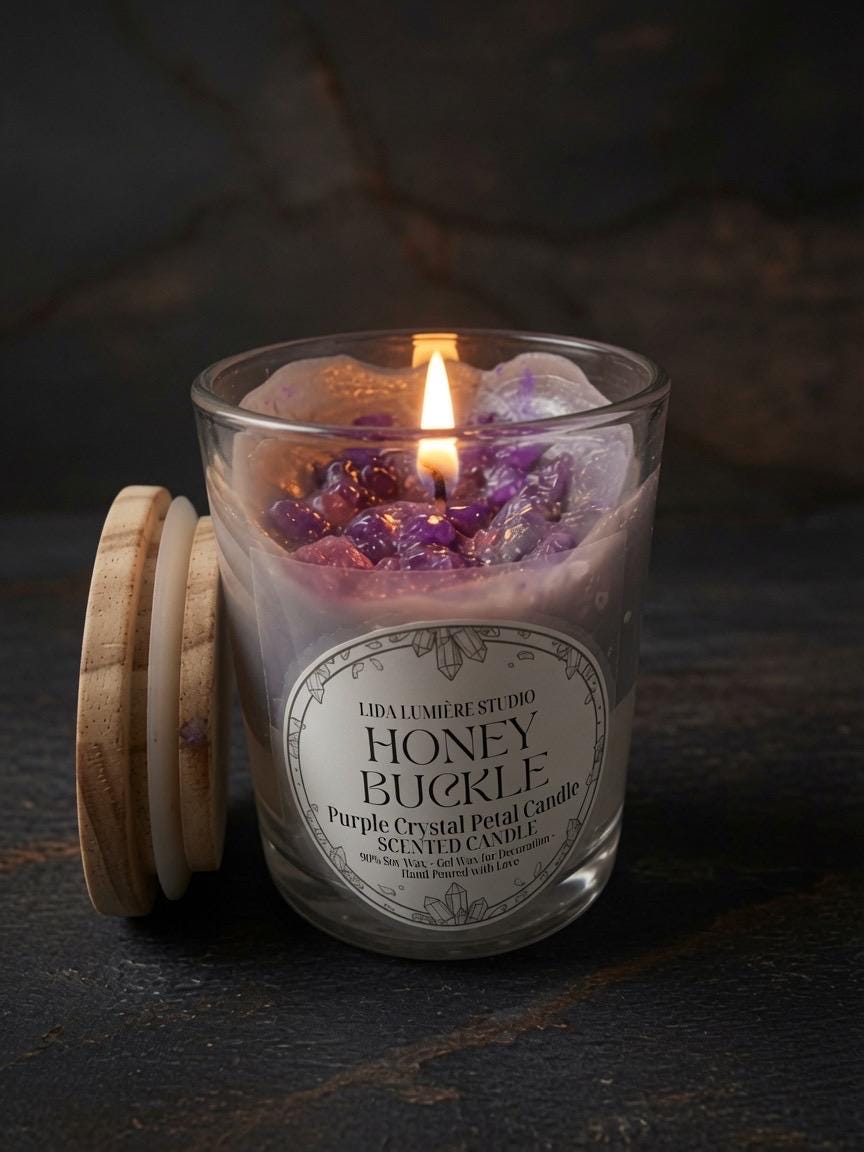 Honey Buckle Purple Crystal Petal Candle | Scented Soy Wax Home Décor