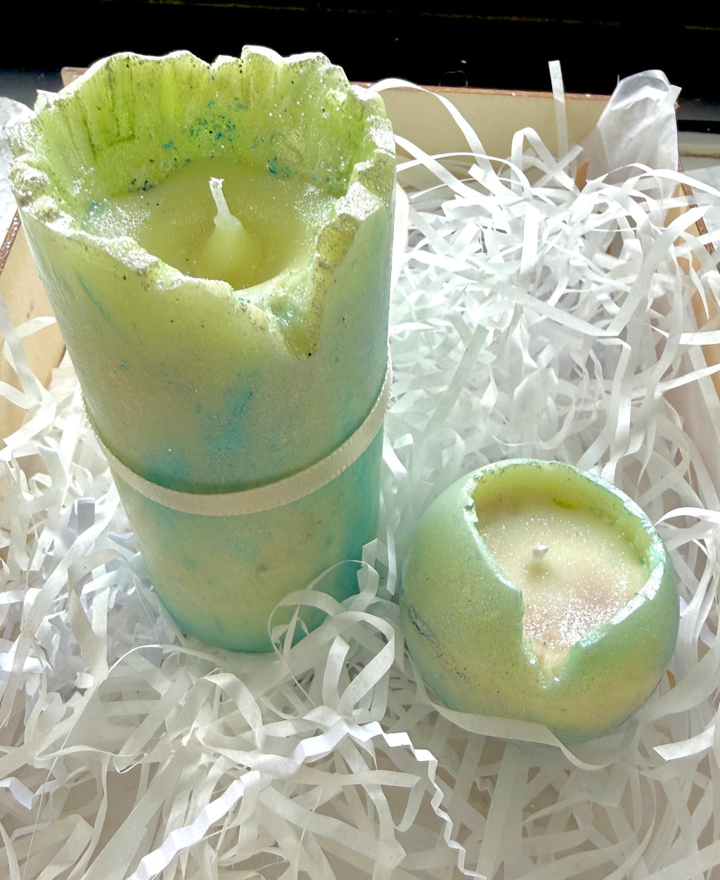 Pastel Marble Candle & Glitter Wax Melt Gift Set - Fresh Scented Relaxation Box
