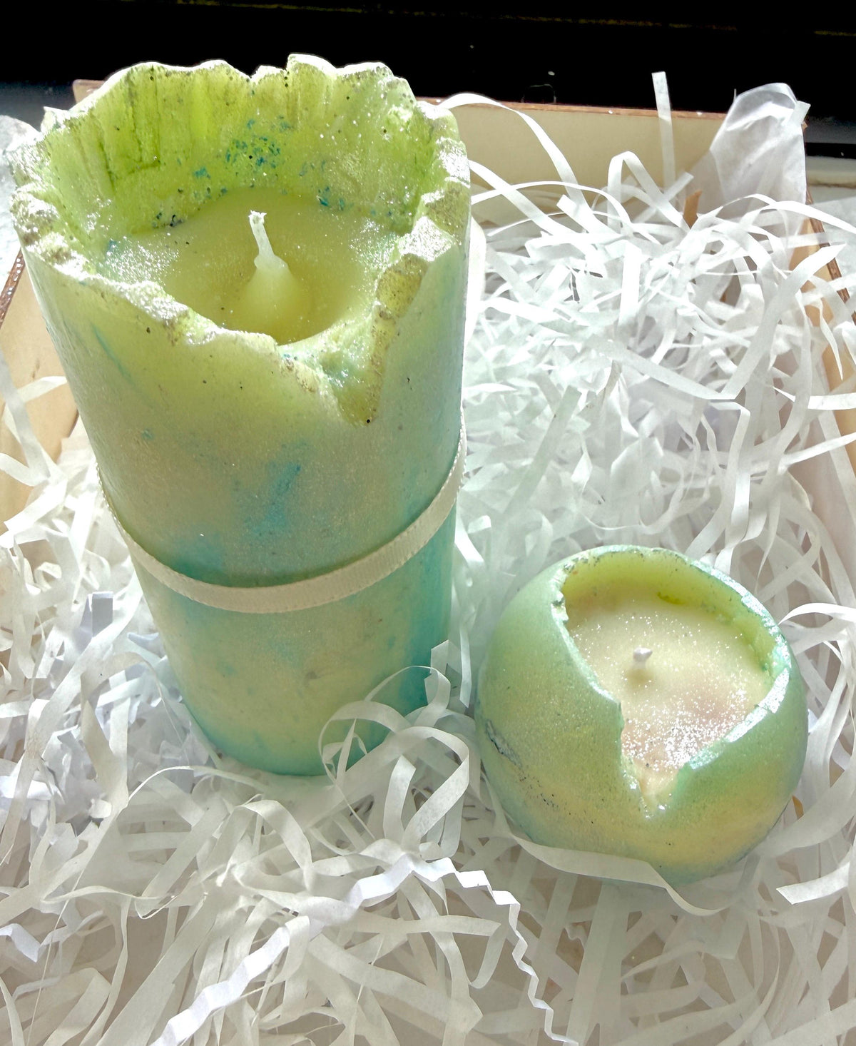 Pastel Marble Candle & Glitter Wax Melt Gift Set - Fresh Scented Relaxation Box