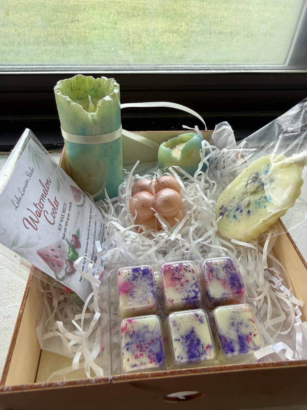 Pastel Marble Candle & Glitter Wax Melt Gift Set - Fresh Scented Relaxation Box