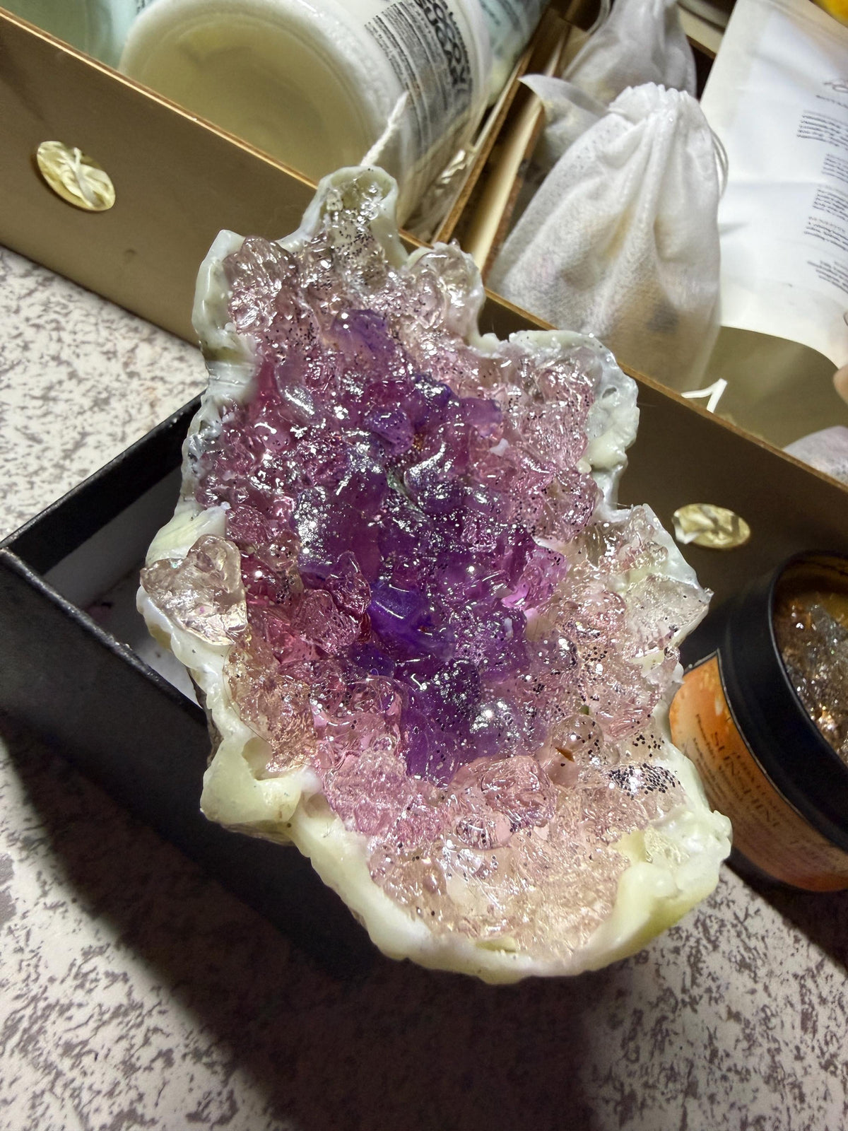 Unscented Geode Pillar Candle — Soy Wax & Gel Crystal Center