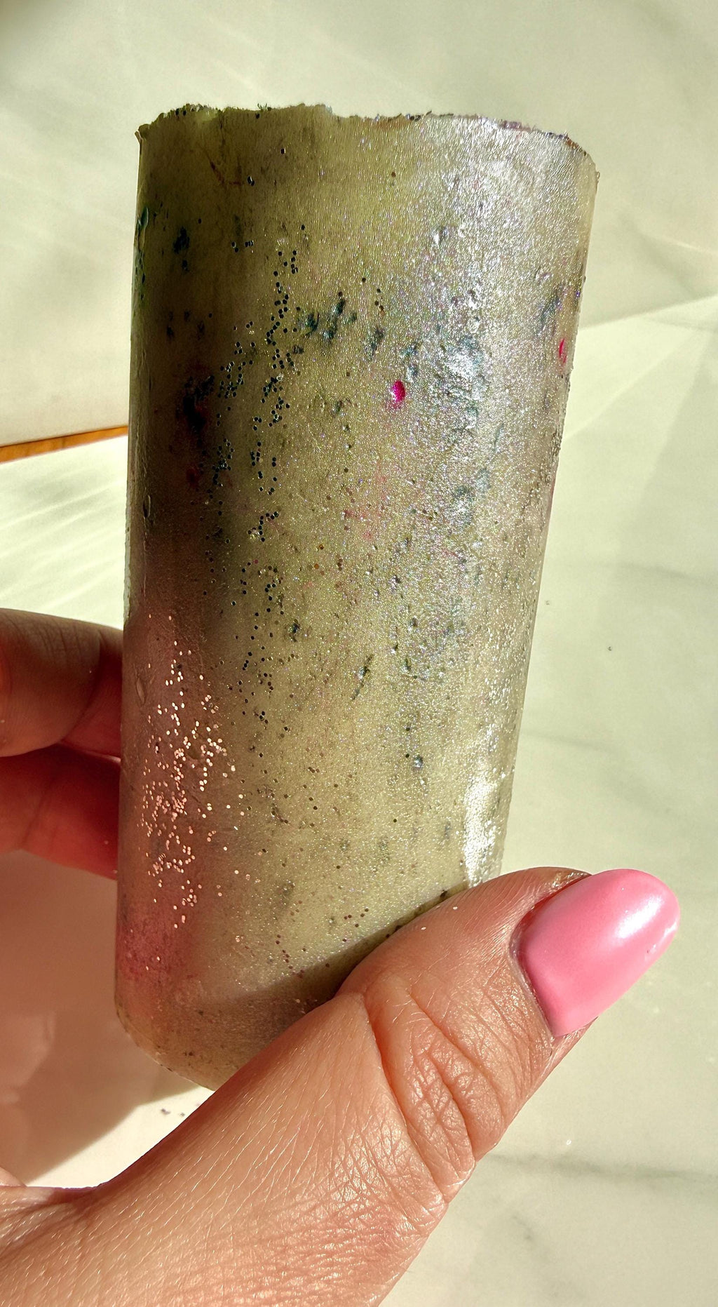 Pink Geode‑Look Candle • Silver Glitter Rim • Crystal‑Inspired Decorative Art Piece