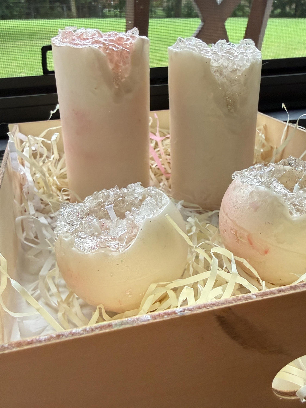Crystal Geode Pillar Candle – Handmade Soy Gel Wax Art (Custom Scents Available)