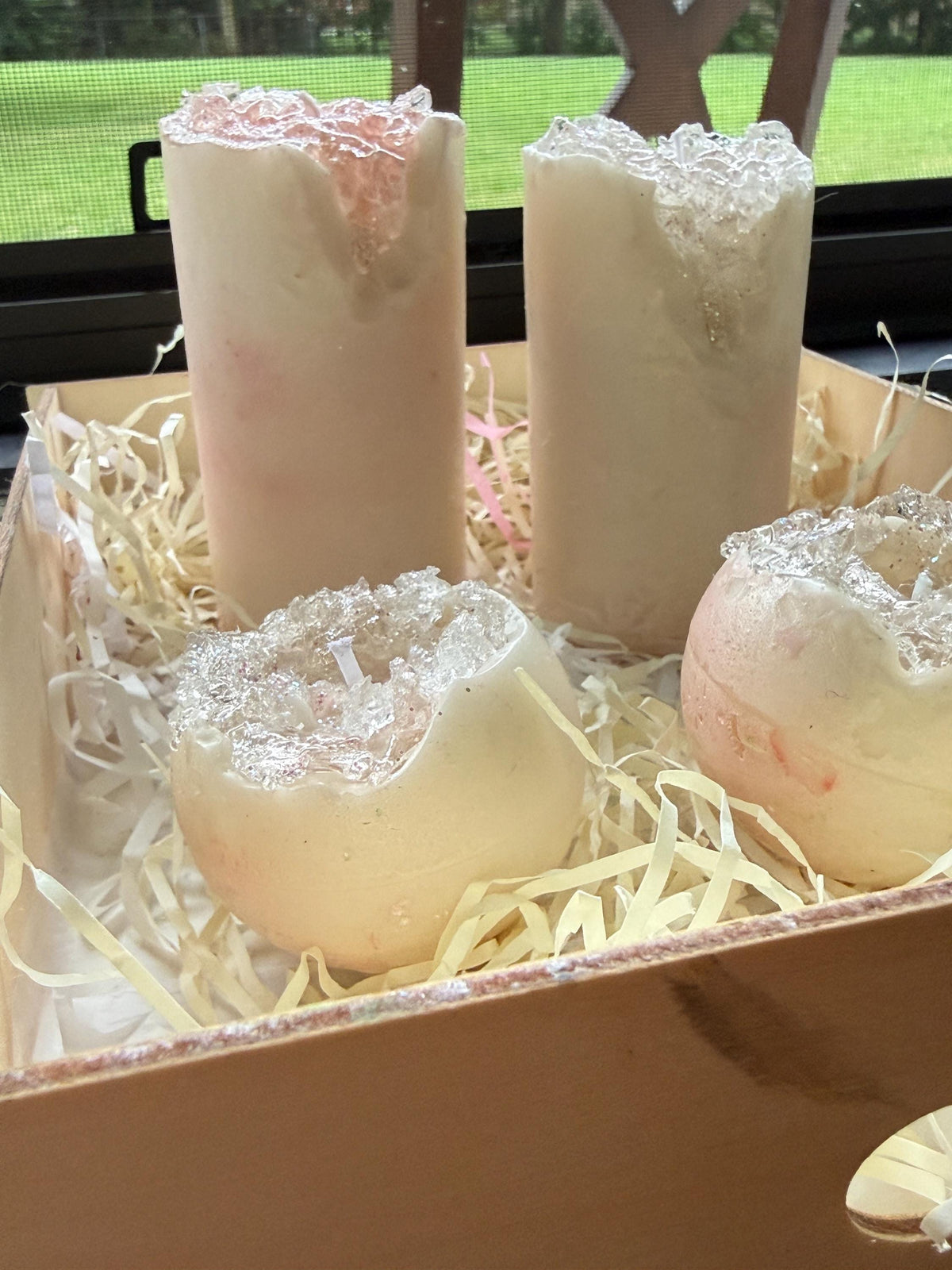 Crystal Geode Pillar Candle – Handmade Soy Gel Wax Art (Custom Scents Available)