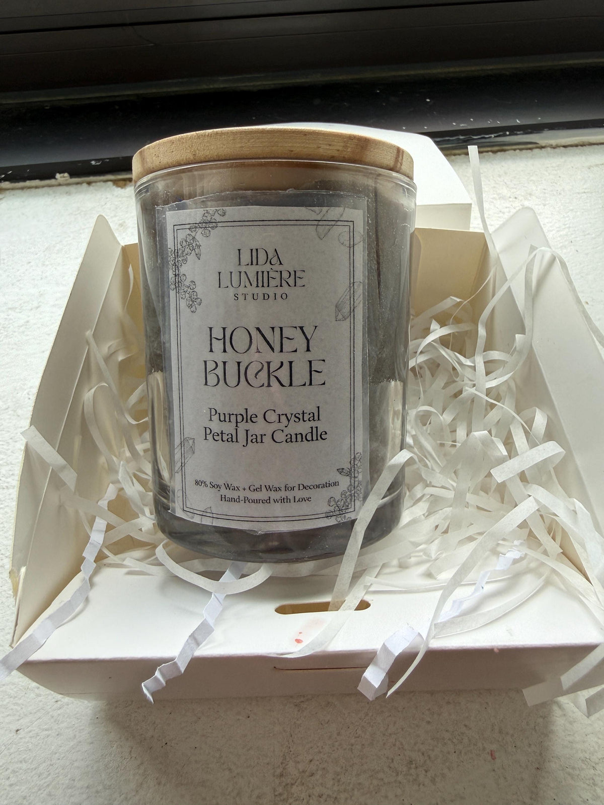 Honey Buckle Purple Crystal Petal Candle | Scented Soy Wax Home Décor