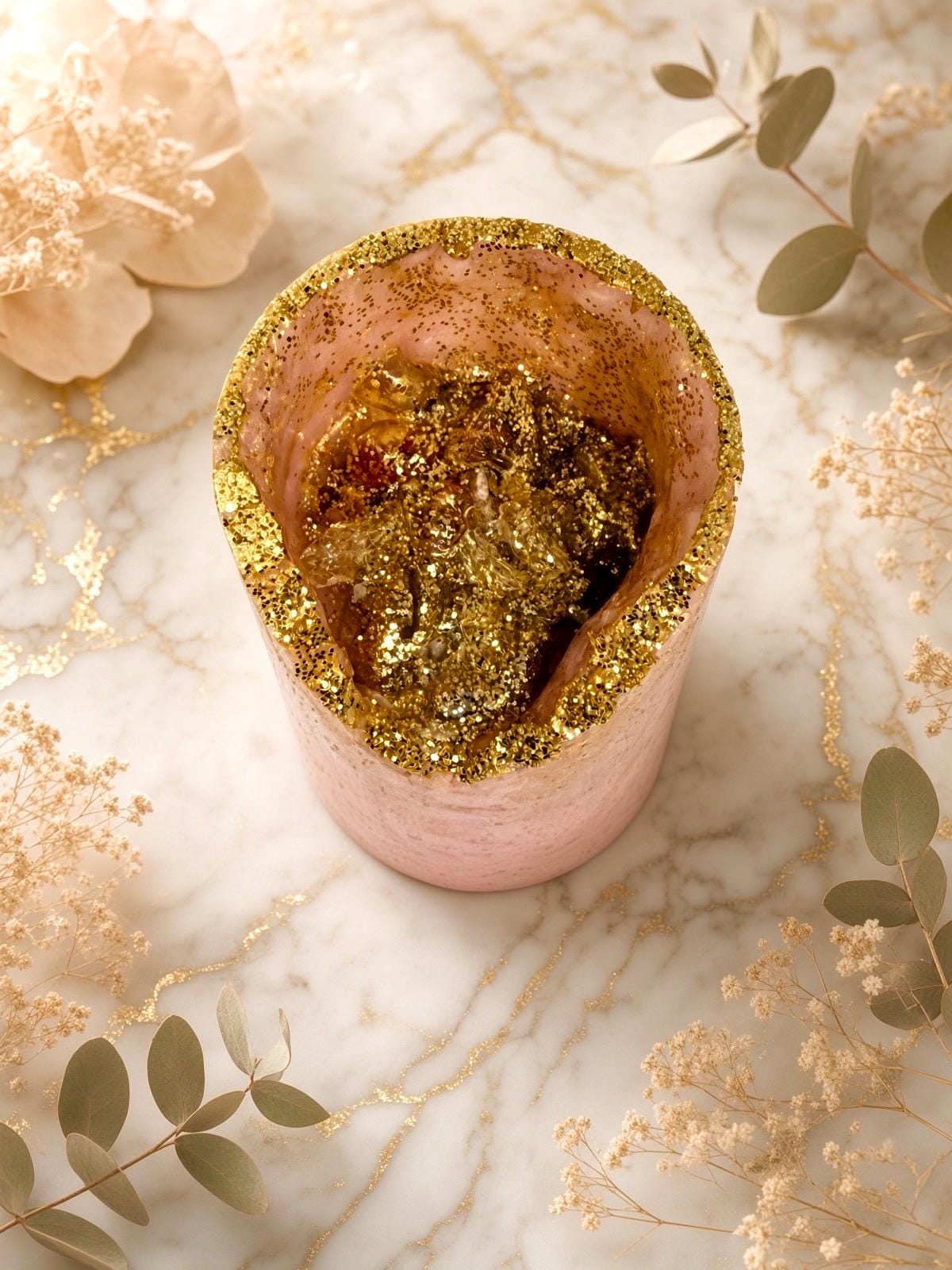 Hand-poured Pink Geode Candle | Glitter Crystal Soy Wax Pillar Home Decor