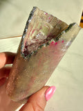 Pink Geode‑Look Candle • Silver Glitter Rim • Crystal‑Inspired Decorative Art Piece