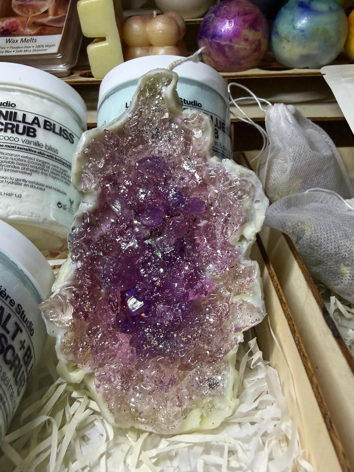 Unscented Geode Pillar Candle — Soy Wax & Gel Crystal Center