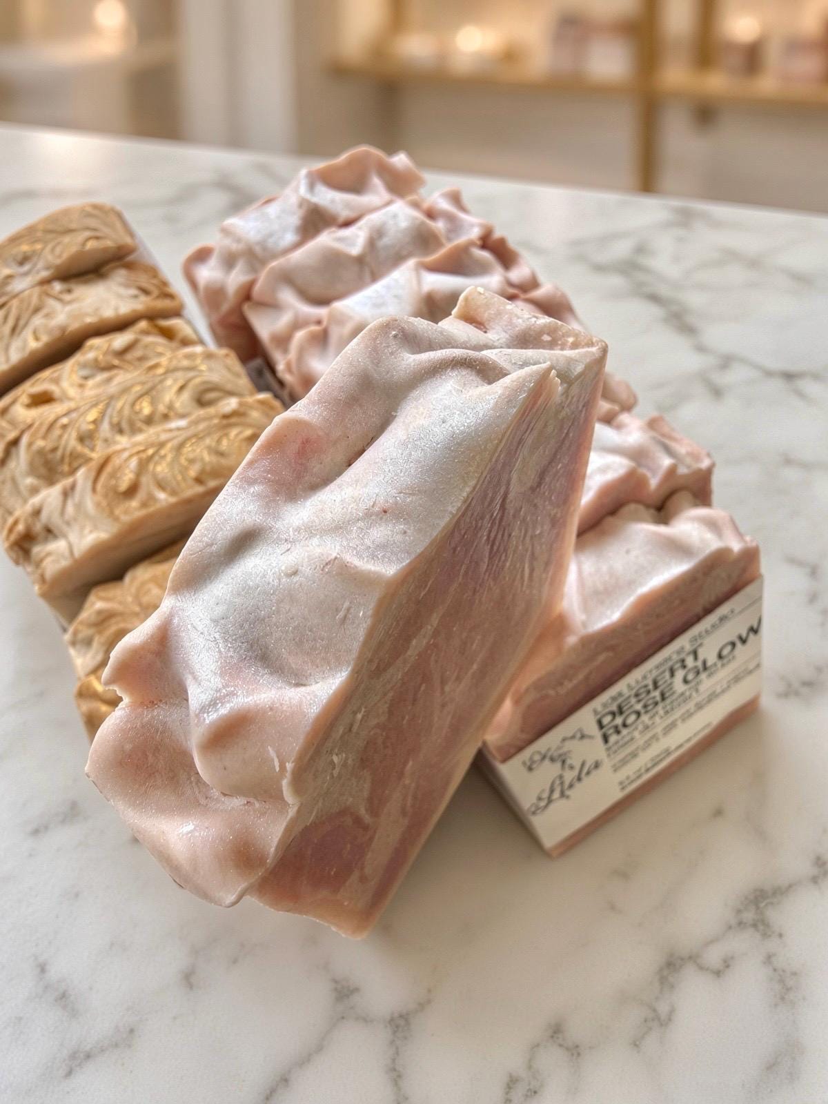 Desert Rose Glow Artisan Soap | Pink Swirl Cold Process, Sensitive Skin, Body-Safe Glitter