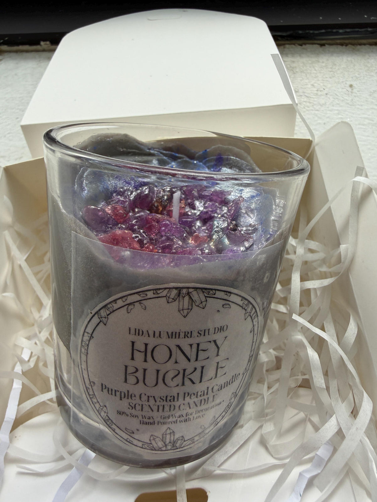 Honey Buckle Purple Crystal Petal Candle | Scented Soy Wax Home Décor