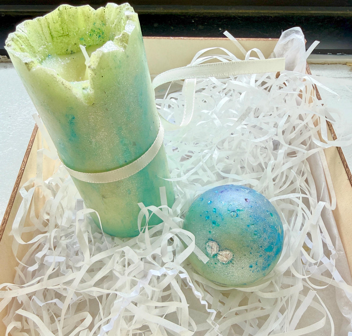 Pastel Marble Candle & Glitter Wax Melt Gift Set - Fresh Scented Relaxation Box