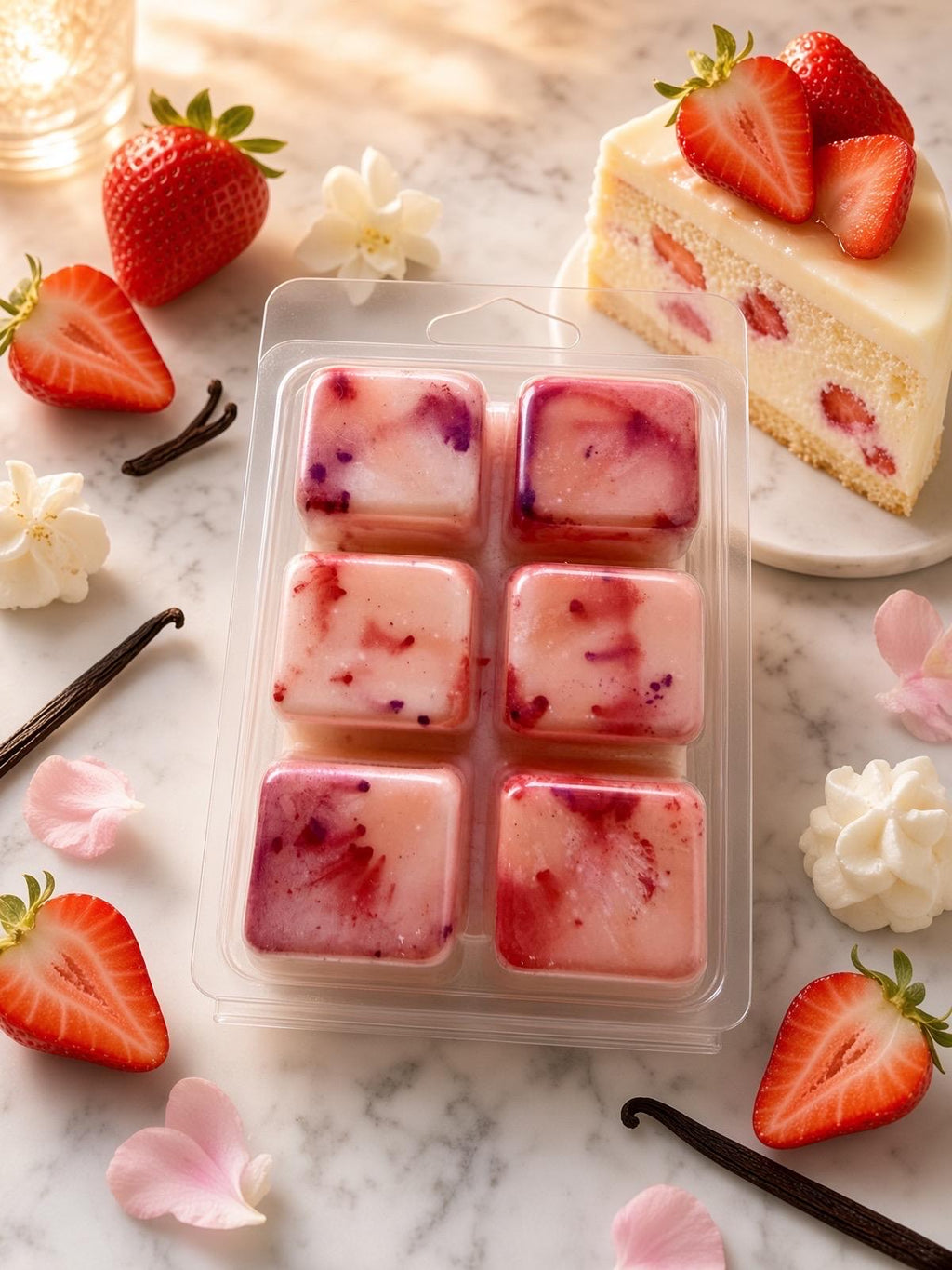 Strawberry Angel Cake Wax Melts | Soy Wax, Vegan, Bakery Scent (6-Cube Pack)