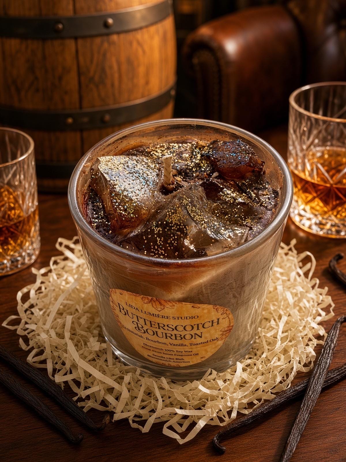 13 oz Butterscotch Bourbon Candle — Coconut Soy + Gel Wax Ice Cubes