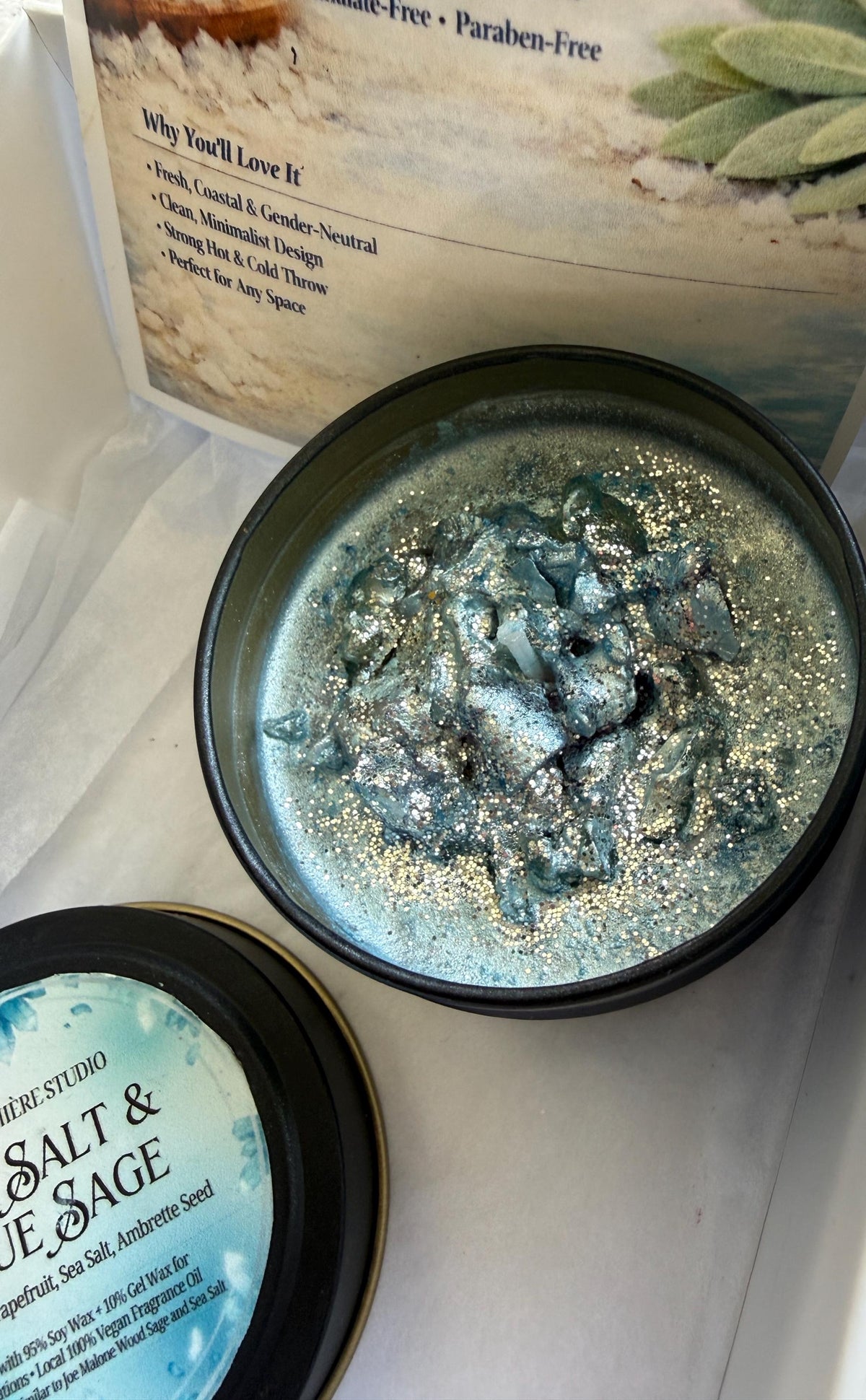 SEASALT & BLUE SAGE – Luxury Candle Inspired by Jo Malone Wood Sage and Sea Salt
