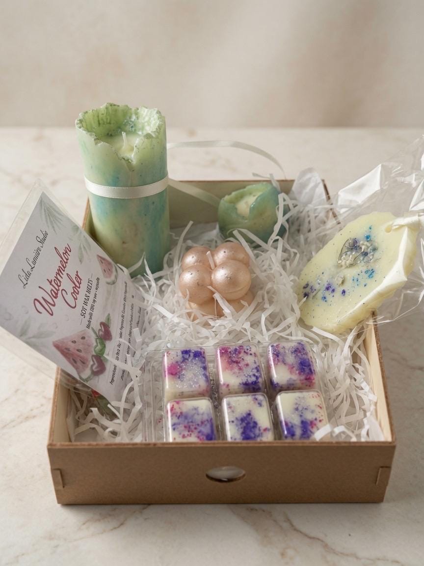 Pastel Marble Candle & Glitter Wax Melt Gift Set - Fresh Scented Relaxation Box